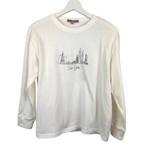 Mulberry And Grand Sweater Womens Medium White Crewneck Embroidered New York Sky